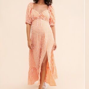 Orange Gingham Maternity Dress